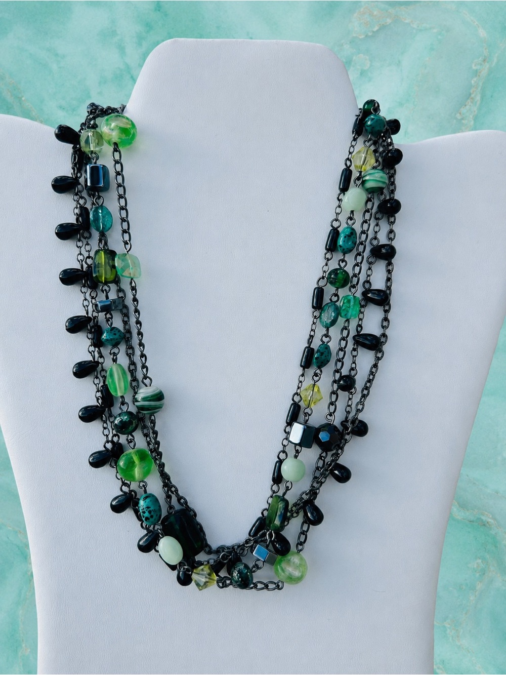Lia Sophia ‘Herb Garden’ 5-Strand Mossy Green, Black Aqua, Teal Beaded Necklace - Picture 2 of 10